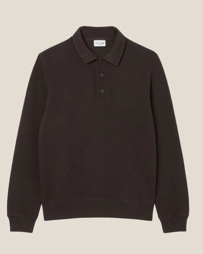 Ribbed Cotton Polo Collar Sweatshirt