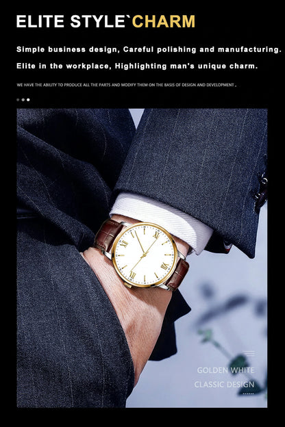 POEDAGAR Minimal Date Leather Watch