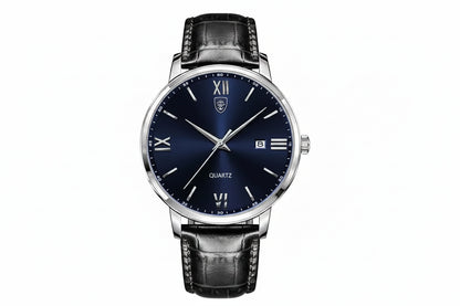 POEDAGAR Minimal Date Leather Watch
