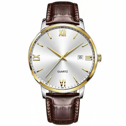 POEDAGAR Minimal Date Leather Watch