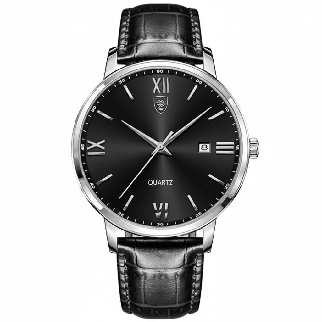 POEDAGAR Minimal Date Leather Watch