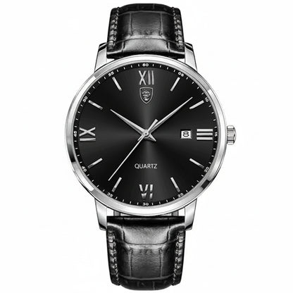 POEDAGAR Minimal Date Leather Watch