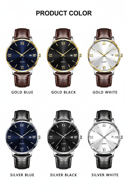 POEDAGAR Minimal Date Leather Watch