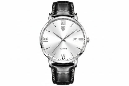 POEDAGAR Minimal Date Leather Watch