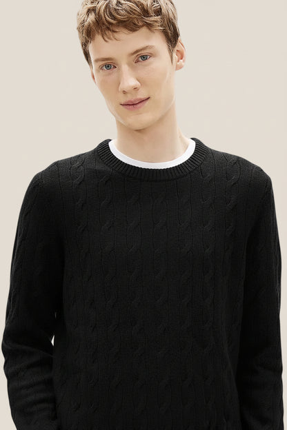 Maglione Girocollo In Lana Intrecciata Con Logo Bandierina Ricamato