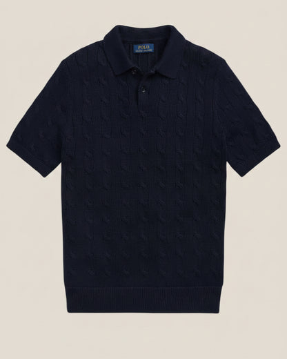 Cable-Knit Cotton Polo-Collar Sweater