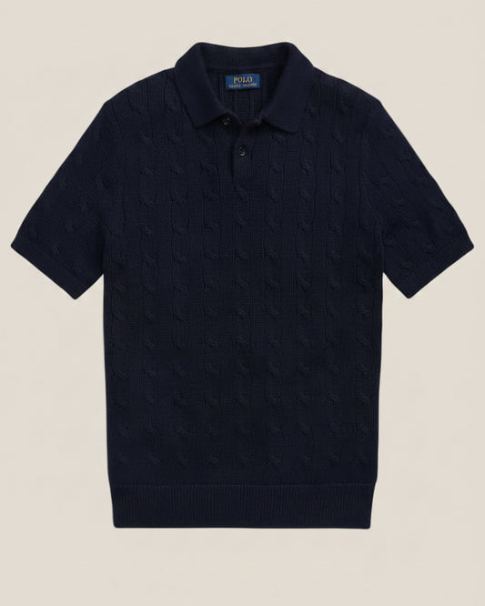 Cable-Knit Cotton Polo-Collar Sweater