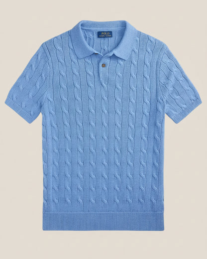 Cable-Knit Cotton Polo-Collar Sweater