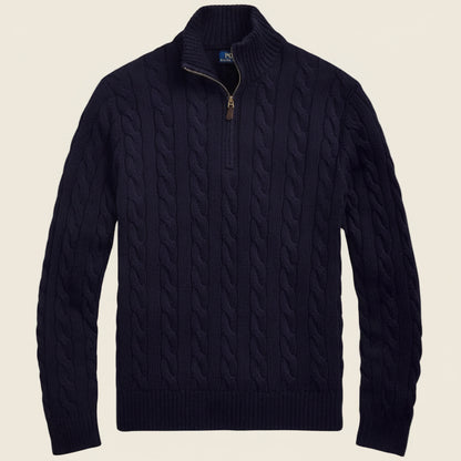 Chunky Cable-Knit Cotton Quarter-Zip Sweater