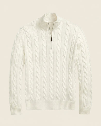 Chunky Cable-Knit Cotton Quarter-Zip Sweater